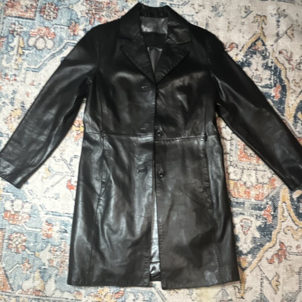 Guess 100% Women’s Genuine Lamb Leather Fitted Coat Black, Button Front, Small